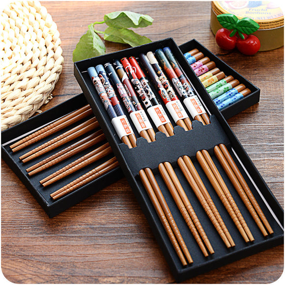 Bamboo Chopsticks, Five Pairs Family Portable Tableware