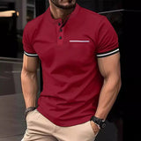 Solid Color Classic Button Stitching, Short Sleeve Men's Tee