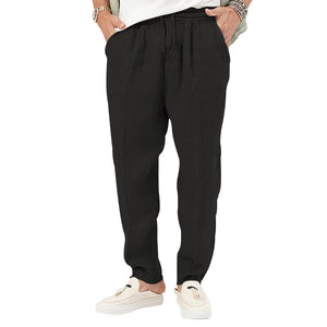 Men's Fashion, Plus Size Solid Color Casual Drawstring, Cotton Linen Trousers