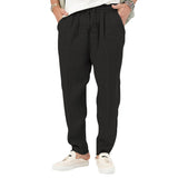 Men's Fashion, Plus Size Solid Color Casual Drawstring, Cotton Linen Trousers