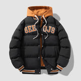 Fashion Letter Hooded Cotton Coat, Winter Warm Solid Zipper Jacket for Men, Teenagers' Clothing