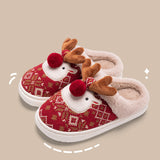 Cute Christmas Elk Plush Slippers, Winter INS Fashion Non-slip Floor Bedroom Home Slippers for Women, Fuzzy House Shoes