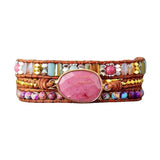 Ethnic Style Red Wood Grain, Leather Rope Crystal Bracelet