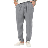 Men's Fashion, Plus Size Solid Color Casual Drawstring, Cotton Linen Trousers