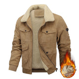 Winter Lapel Fleece Jacket with Pockets, Warm Thicken Cotton Coat Men's Clothing