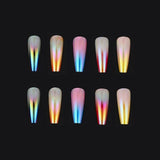 Bagged Long Ballet Nail Dazzling Aurora, Two-tone Gradient Wear, Nail Polish Fake Nail Tips