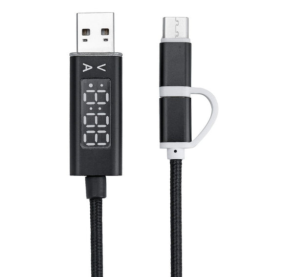 Bakeey Micro USB 2 in 1 Type C Charging Cable, Current Voltage Display Nylon Braided Charger