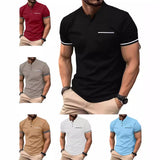 Solid Color Classic Button Stitching, Short Sleeve Men's Tee