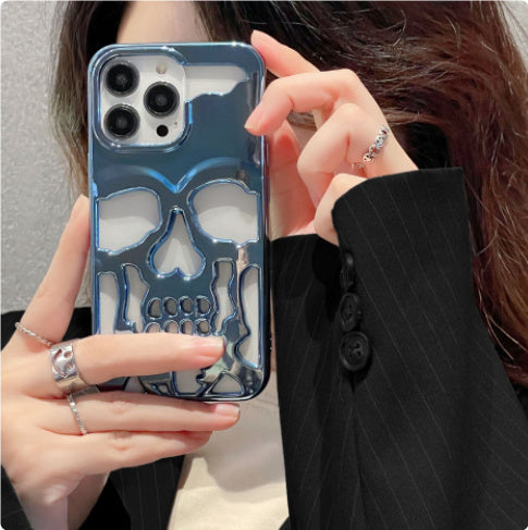 Luxury Plating - 3D Skull Phone Case, Breathable Glossy Hollow Out, Metallic Paint Mobile Cover