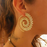 Round Spiral Earrings for Women, Gold Color Big Exaggerated Gear Faux Earrings