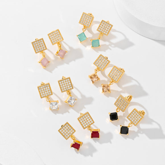 European and American Square Fashion Zircon Earrings