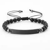 Beaded Adjustable Engraved Bar Bracelet