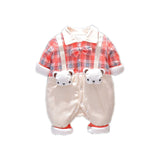 Check Panel Bodysuit, Plaid Bear Thin Cotton Romper