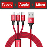 Compatible with Apple and Android, Baseus Micro USB Cable for iPhone X 8 7 6, 3 in 1 USB Type-c Mobile Phone Charger