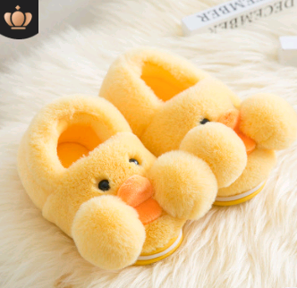 Winter cute cartoon kids cotton shoes for babies, small yellow duck cotton slippers for children