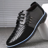 Men's Leather Shoes, Korean Casual First Layer, Animal-hide Round Lace, Youth Shoes, B2