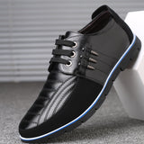 Men's Leather Shoes, Korean Casual First Layer, Animal-hide Round Lace, Youth Shoes, B1