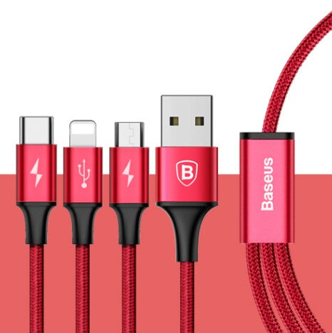 Compatible with Apple and Android, Baseus Micro USB Cable for iPhone X 8 7 6, 3 in 1 USB Type-c Mobile Phone Charger