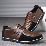 Men's Leather Shoes, Korean Casual First Layer, Animal-hide Round Lace, Youth Shoes, B1