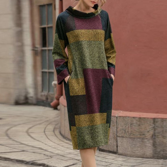 Vintage Printed Loose Mid-length Ladies' Dress