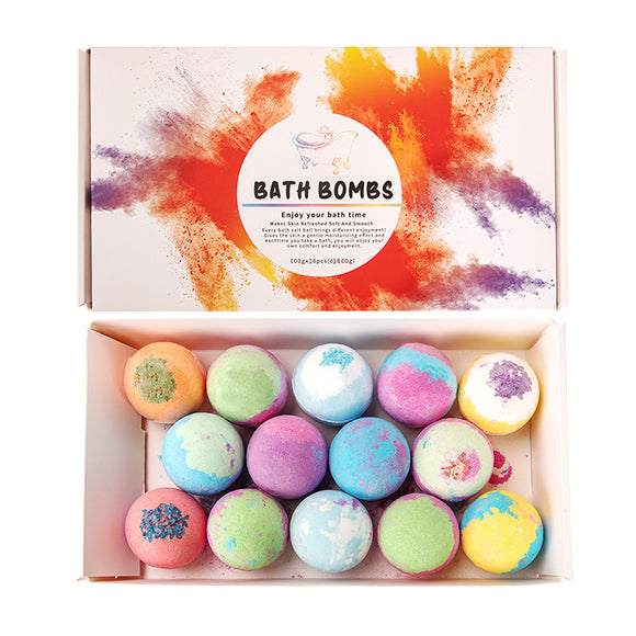 14 Pieces of Explosive Salt Ball Gift Box with Various Fragrance, Bubble Bath Bomb, Bath Balls