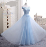 Long Blue Bridesmaid or Sister's Dress, Shoulder Evening Dress