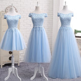 Long Blue Bridesmaid or Sister's Dress, Shoulder Evening Dress