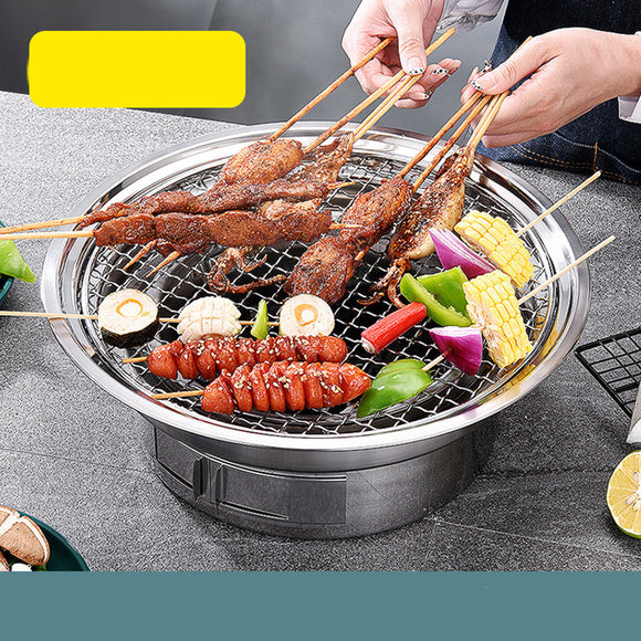 Stainless Steel Charcoal Barbecue Grill, Korean Non-stick Portable Outdoor BBQ Grill, Round Carbon Barbecue Stove