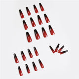 Red and Black Gradient Long Ballet Wear Nails, Finished Fake Nails, Nail Patch