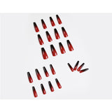 Red and Black Gradient Long Ballet Wear Nails, Finished Fake Nails, Nail Patch