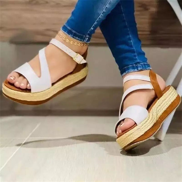 Platform Sandals, Hollow Buckle Women's Shoes