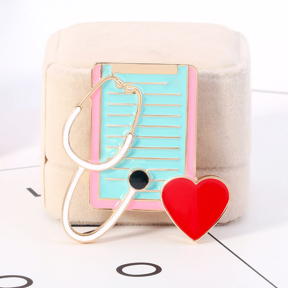 Peach Heart Stethoscope Dripping Brooch