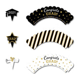 Black Gold Graduation Cake Cup, Circle Decoration, Party Supplies Set