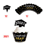 Black Gold Graduation Cake Cup, Circle Decoration, Party Supplies Set