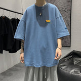 Japanese Casual Men's S-sleeve T-shirt, Loose Fashion Brand Round Neck Street Waffle Half Sleeve Oversized Clothing Top