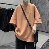 Japanese Casual Men's S-sleeve T-shirt, Loose Fashion Brand Round Neck Street Waffle Half Sleeve Oversized Clothing Top