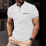 Solid Color Classic Button Stitching, Short Sleeve Men's Tee