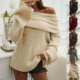 New Off-shoulder Knitted Sweater, Fashion Loose Solid Pullover Long-sleeved Top, Temperament Clothing for Women