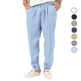 Men's Fashion, Plus Size Solid Color Casual Drawstring, Cotton Linen Trousers