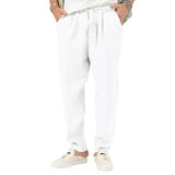 Men's Fashion, Plus Size Solid Color Casual Drawstring, Cotton Linen Trousers