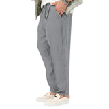 Men's Fashion, Plus Size Solid Color Casual Drawstring, Cotton Linen Trousers