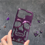 Luxury Plating - 3D Skull Phone Case, Breathable Glossy Hollow Out, Metallic Paint Mobile Cover