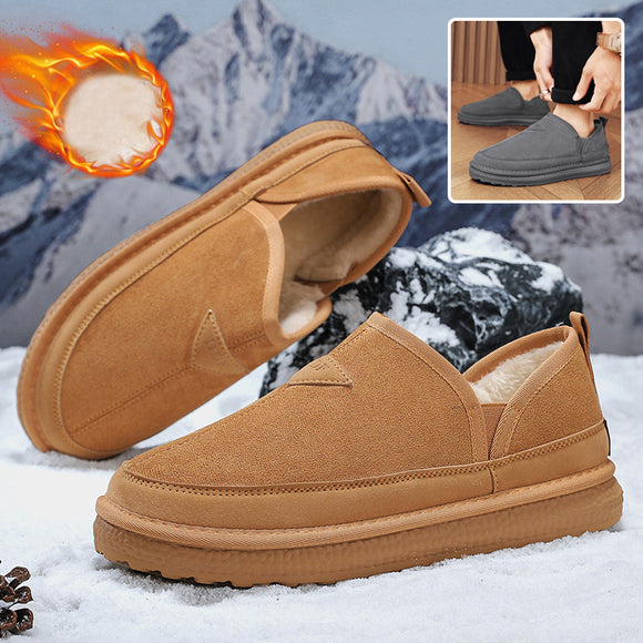 V-cut Fleece Snow Boots, Winter Warm Round-toed Suede Ankle Non-slip Flat Cotton Shoes for Men