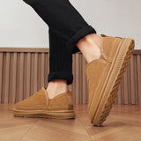 V-cut Fleece Snow Boots, Winter Warm Round-toed Suede Ankle Non-slip Flat Cotton Shoes for Men