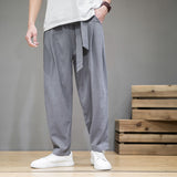 Cotton Linen Pants, Thin Men's Large Size Loose Casual, Straight-leg Solid Color Trousers