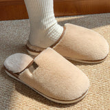 Winter Plush Slippers, Warm Solid House Shoes, Non-slip Bedroom Floor Home Slip-ons for Women and Men