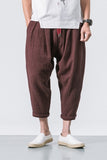 Fashion Bloomers, Cotton and Linen Pleated, Solid Color Trousers