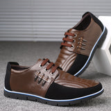 Men's Leather Shoes, Korean Casual First Layer, Animal-hide Round Lace, Youth Shoes, B2