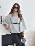 New Stand Collar Batwing Sleeves Cloak Top with Belt, INS Fashion Temperament Jacket, Woolen Sweater Outwear, Women's Clothing