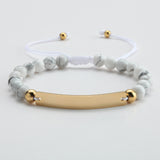 Beaded Adjustable Engraved Bar Bracelet